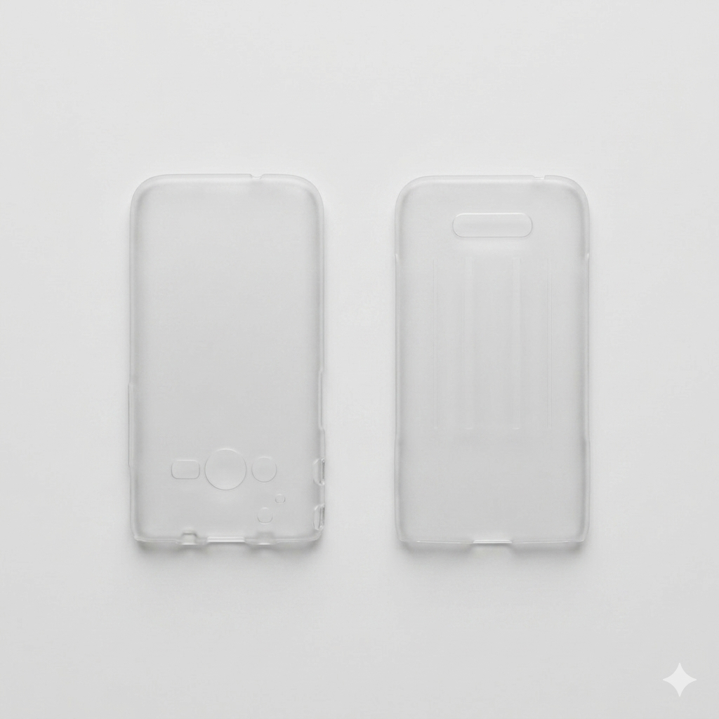 3D-printed phone case prototype in Matte Clear TPU
