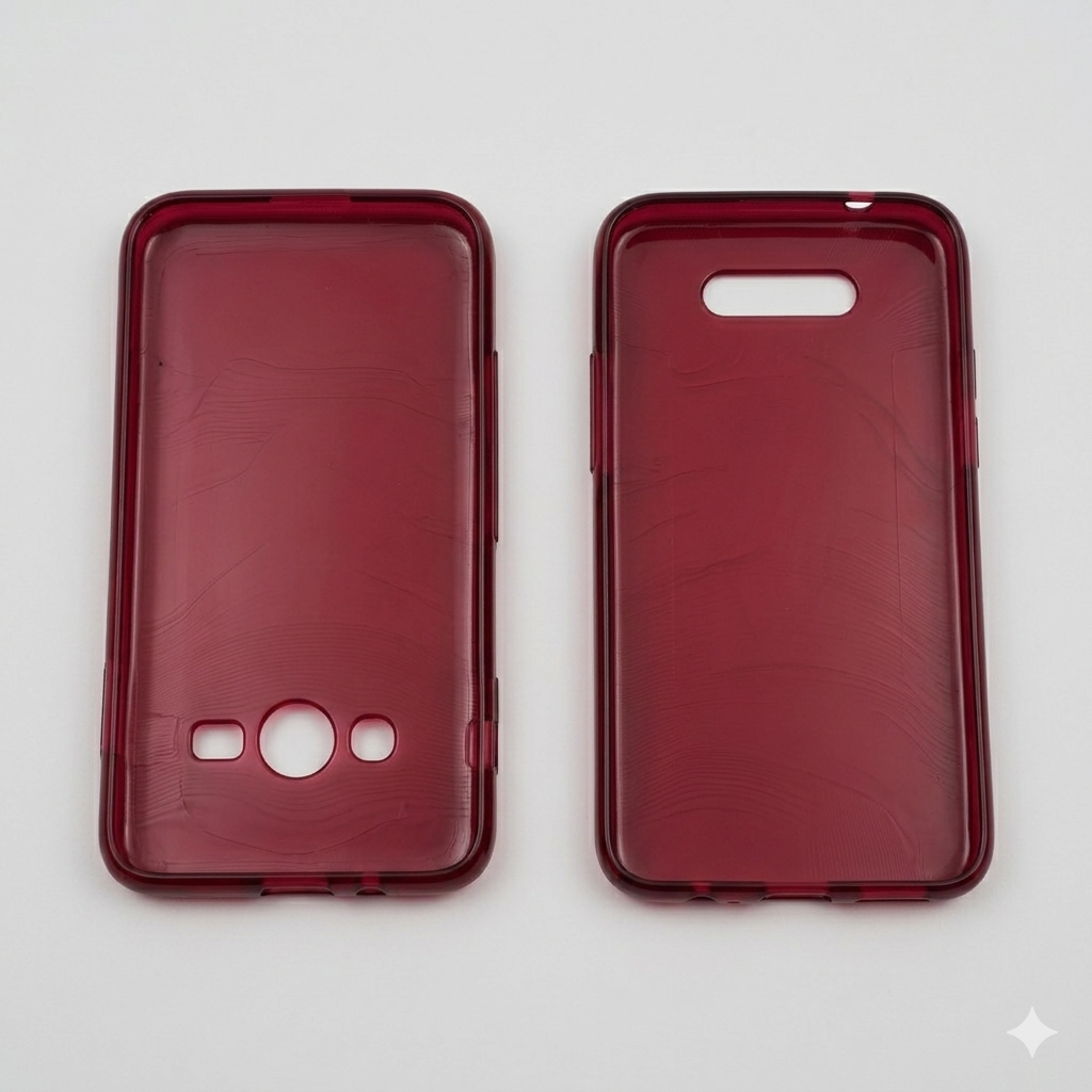 3D-printed phone case prototype in Wine Red TPU